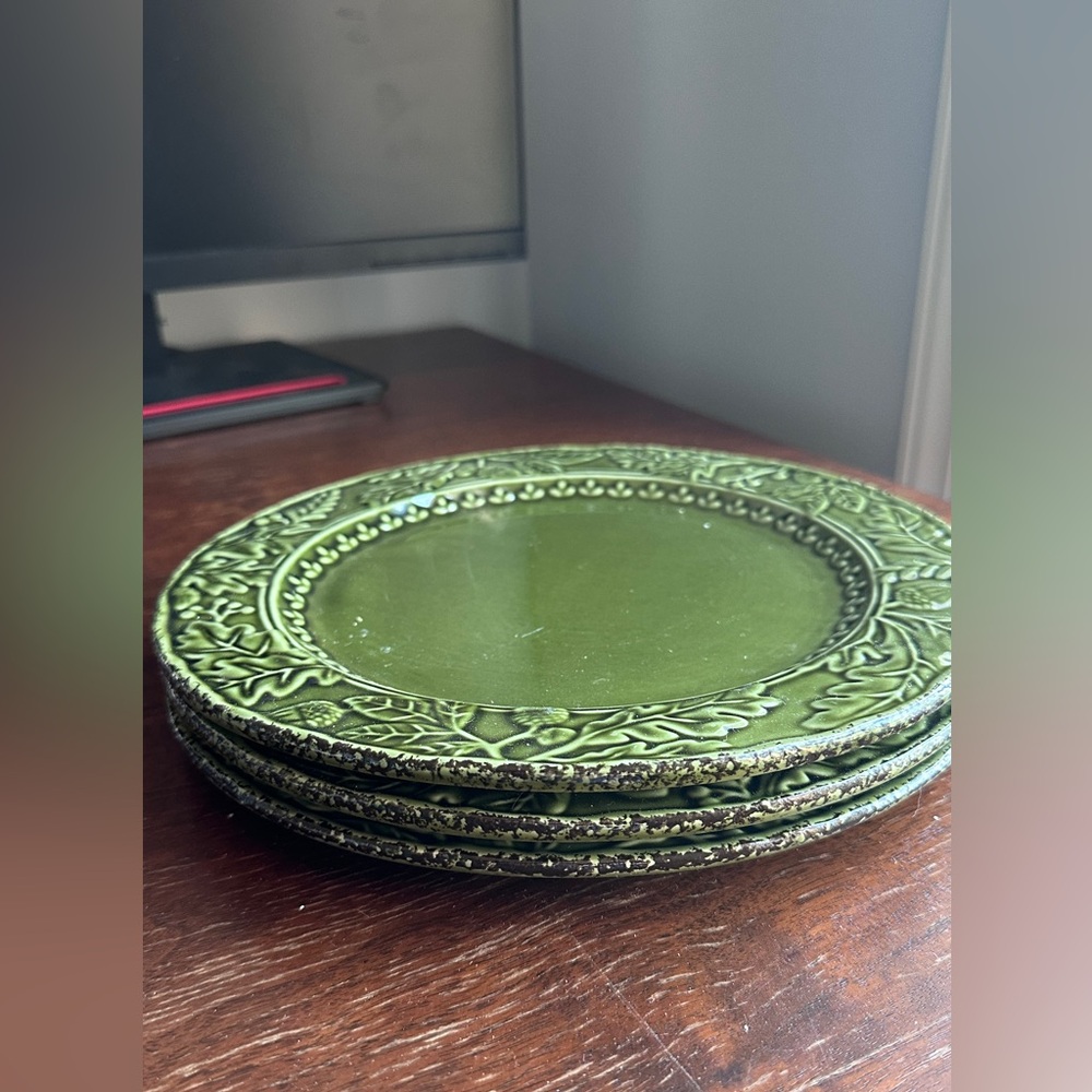 Cottagecore Autumn Olive Green Ceramic Dinner Plates (Set of 3) - Picture 3 of 4